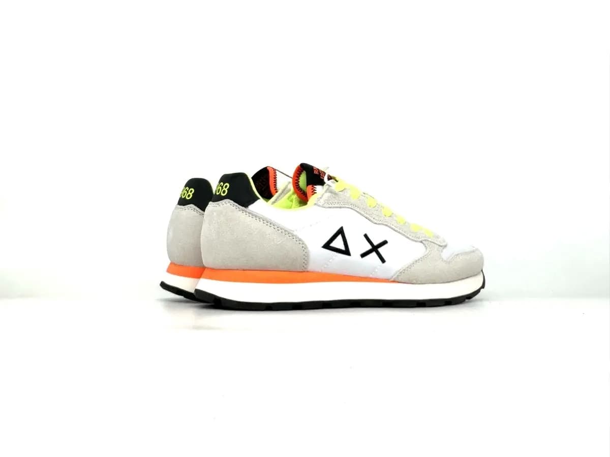Sun68 Tom Fluo sneakers uomo bianche nylon suede dettagli fluo - 2