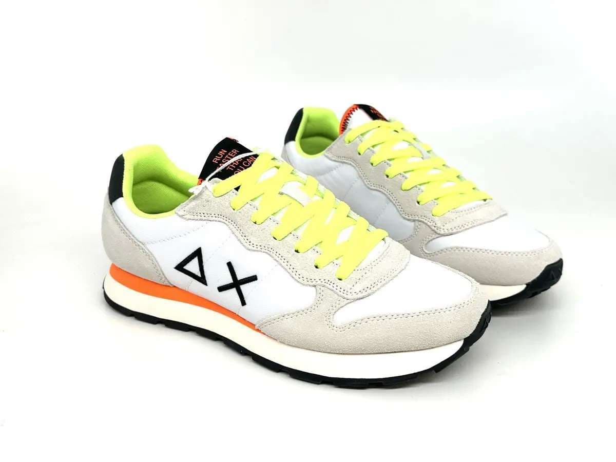 Sun68 Tom Fluo sneakers uomo bianche nylon suede dettagli fluo - 3