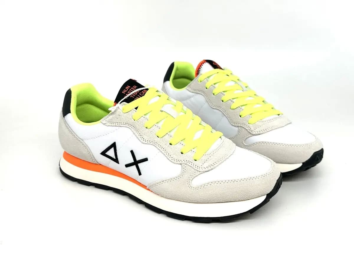 Sun68 Tom Fluo sneakers uomo bianche nylon suede dettagli fluo - 3