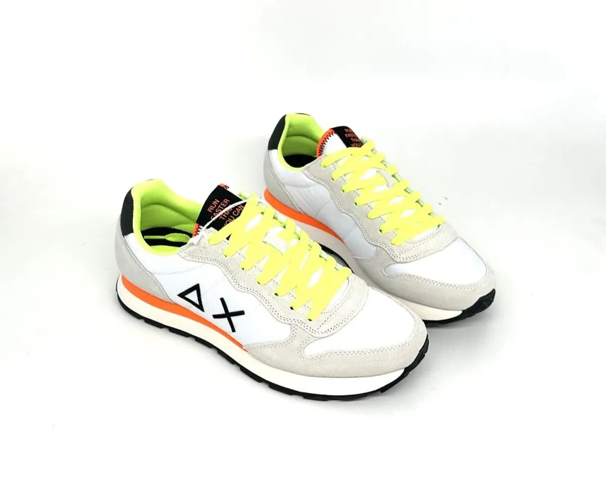Sun68 Tom Fluo sneakers uomo bianche nylon suede dettagli fluo - 4