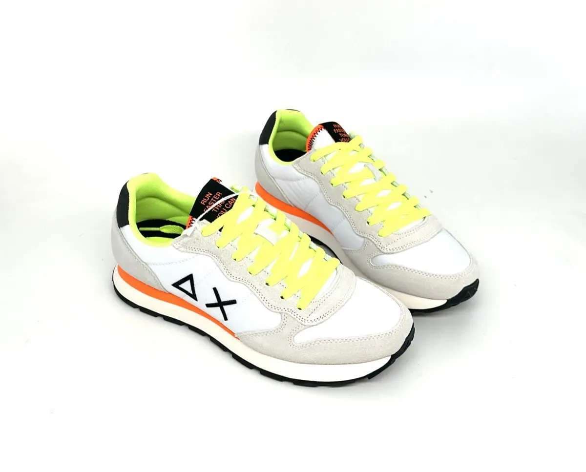 Sun68 Tom Fluo sneakers uomo bianche nylon suede dettagli fluo - 4
