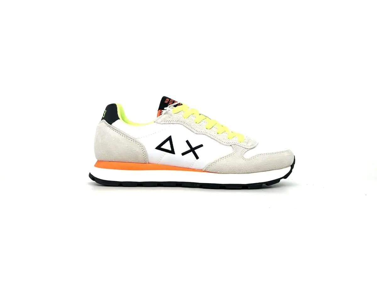 Sun68 Tom Fluo sneakers uomo bianche nylon suede dettagli fluo - 5