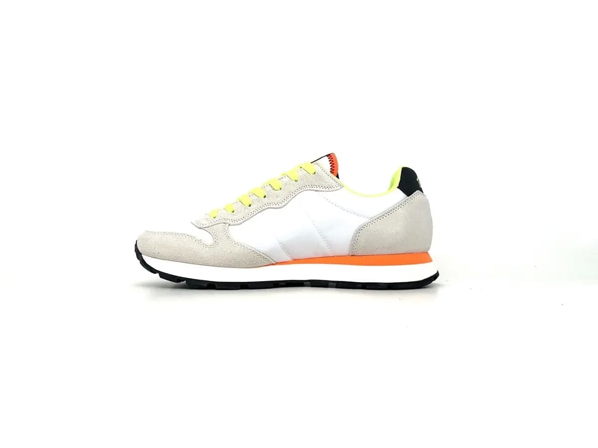 Sun68 Tom Fluo sneakers uomo bianche nylon suede dettagli fluo - 6