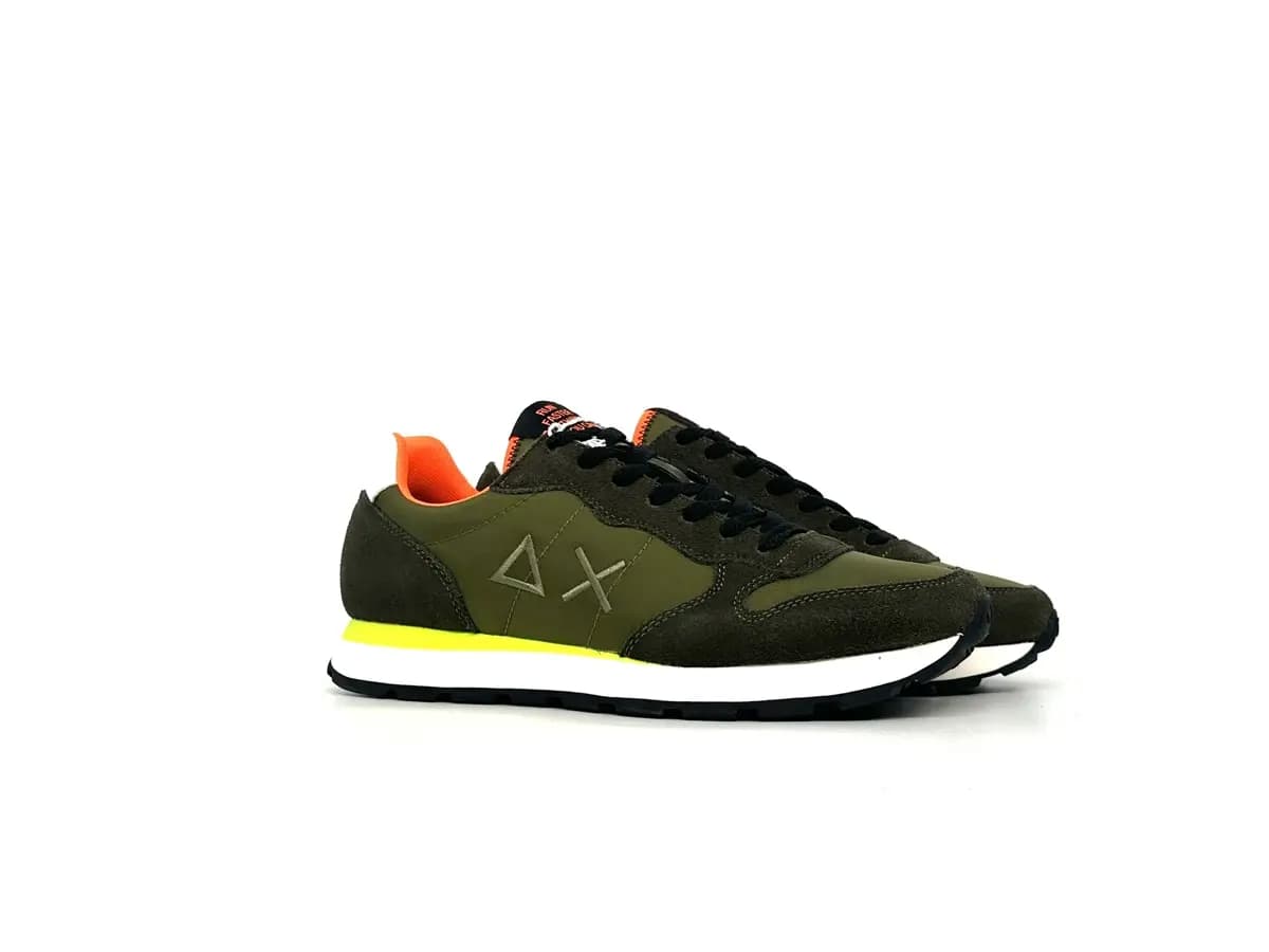 Sun68 Tom Fluo sneakers uomo verde militare nylon suede dettagli fluo - 6