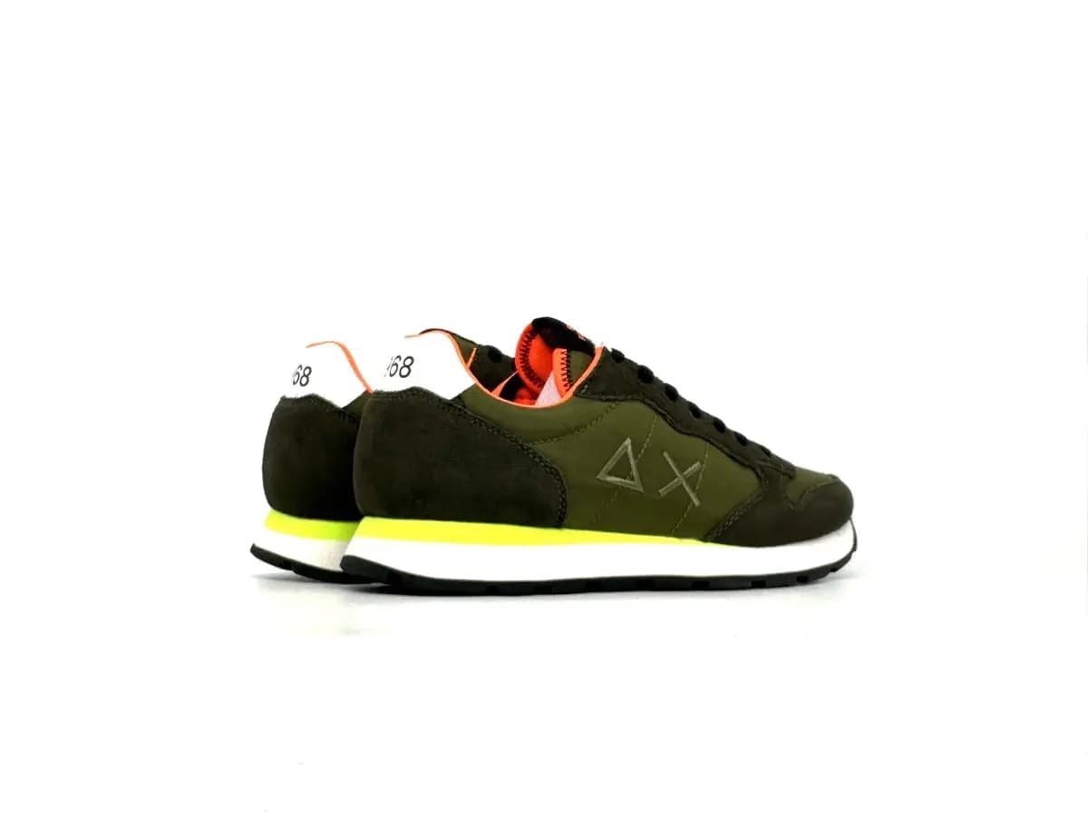 Sun68 Tom Fluo sneakers uomo verde militare nylon suede dettagli fluo - 2