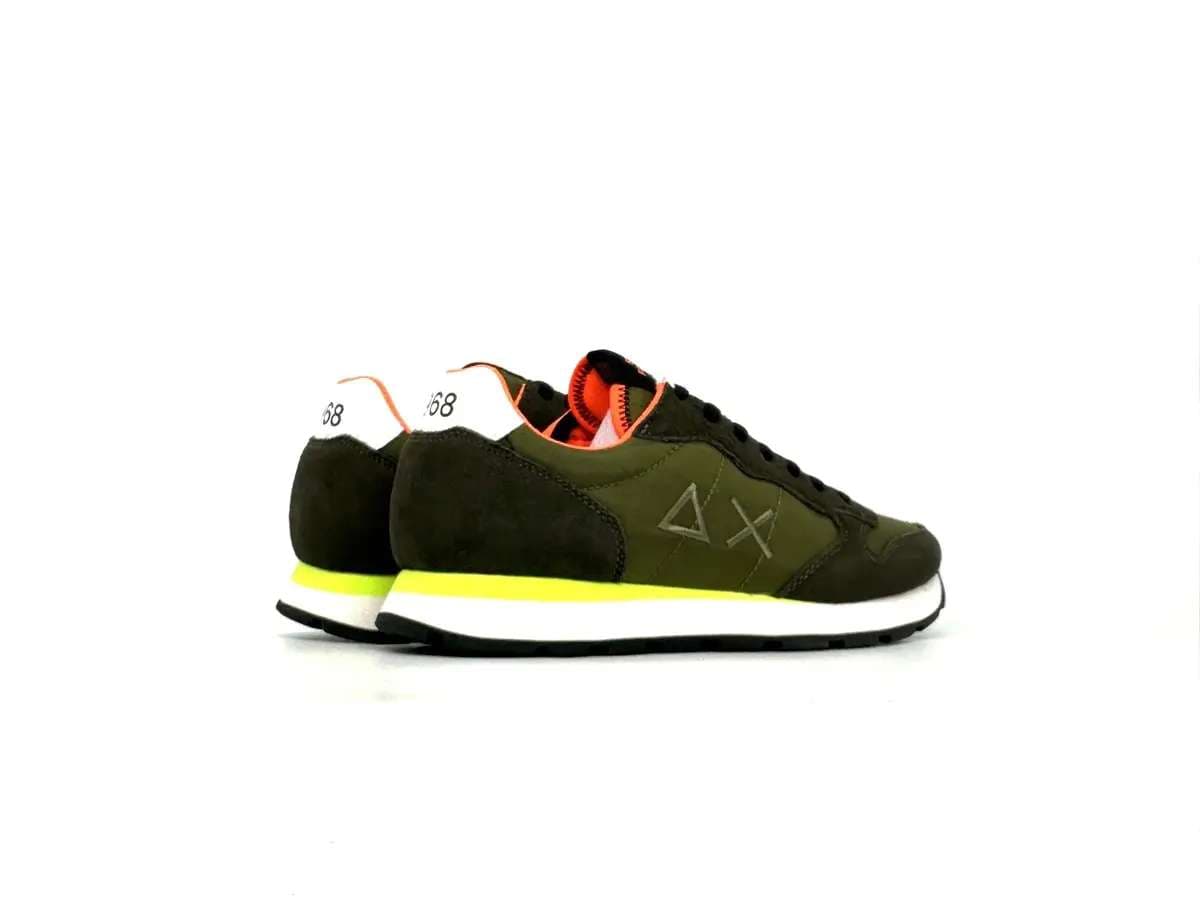 Sun68 Tom Fluo sneakers uomo verde militare nylon suede dettagli fluo - 2