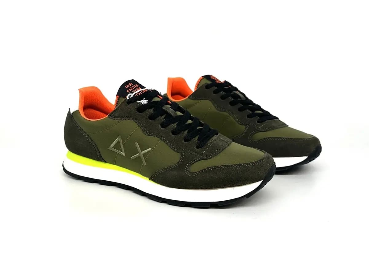 Sun68 Tom Fluo sneakers uomo verde militare nylon suede dettagli fluo - 3