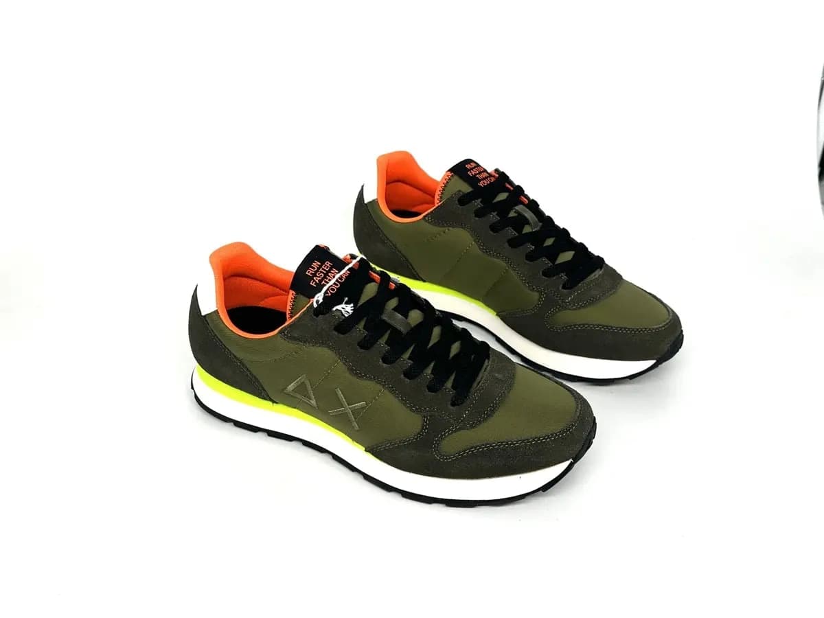 Sun68 Tom Fluo sneakers uomo verde militare nylon suede dettagli fluo - 4