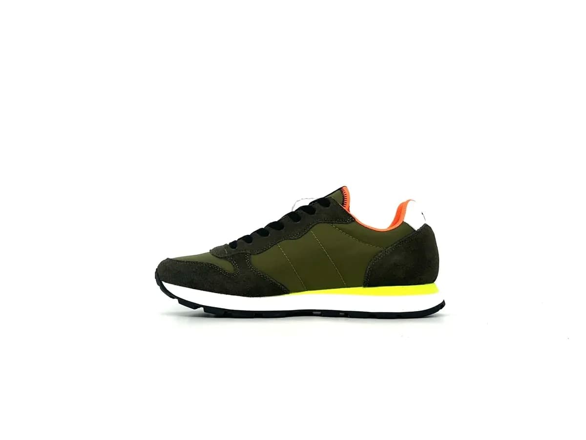 Sun68 Tom Fluo sneakers uomo verde militare nylon suede dettagli fluo - 5
