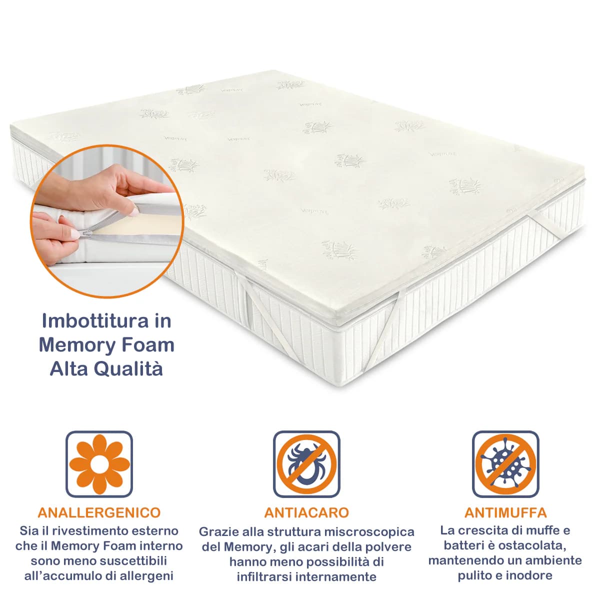Topper Bed Giulia in Memory Foam e Aloe Vera - 4
