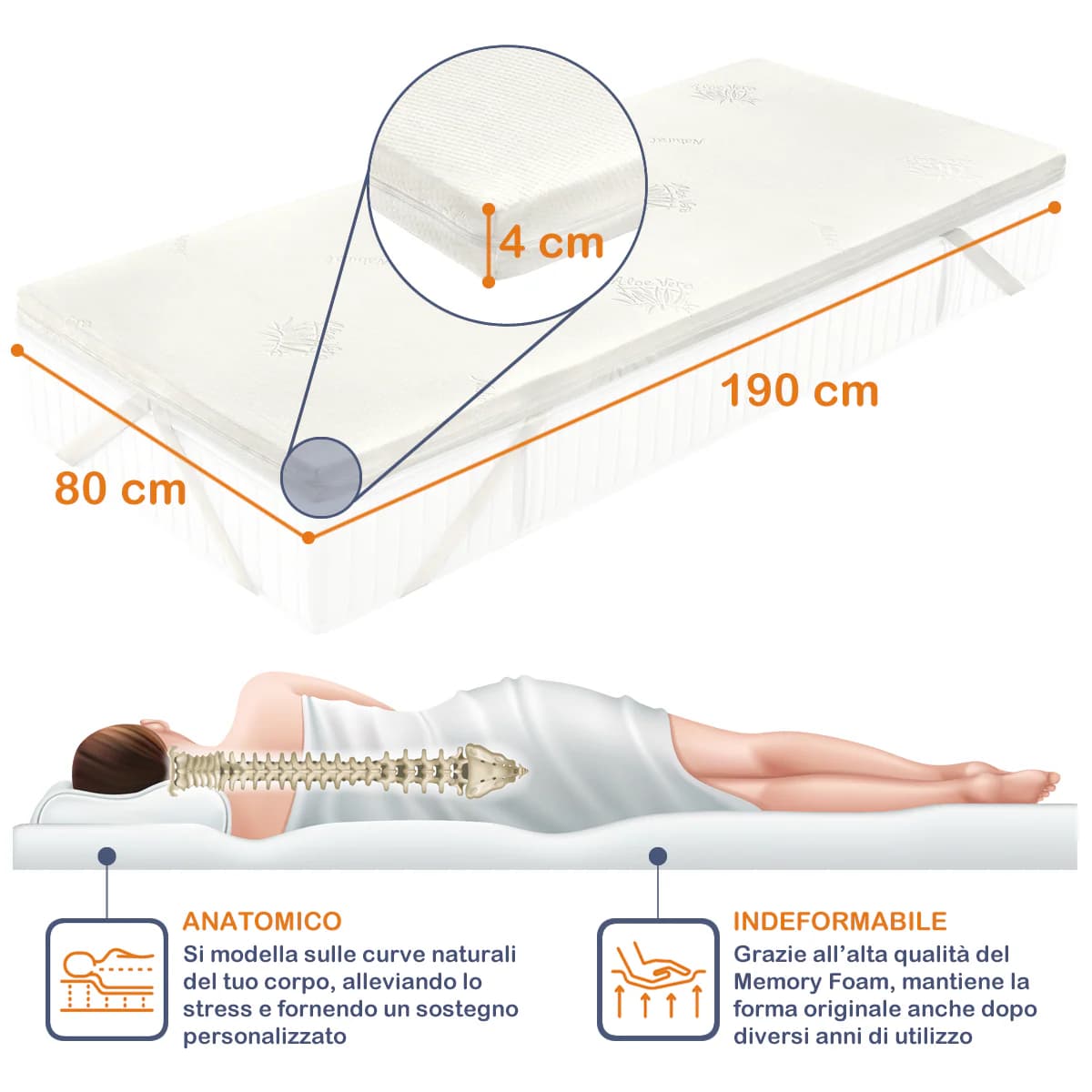 Topper Bed Giulia in Memory Foam e Aloe Vera - 6