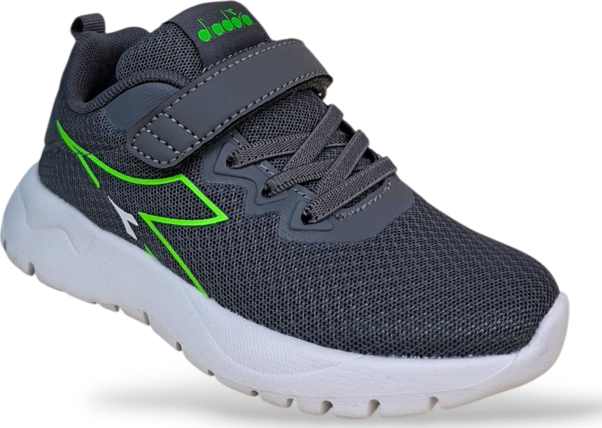 Diadora Evo Run Sneakers Bambini e Ragazzi Grigio Verde – Lacci Elastici e Velcro | Scarpe Sportive Unisex 28-35 - 2