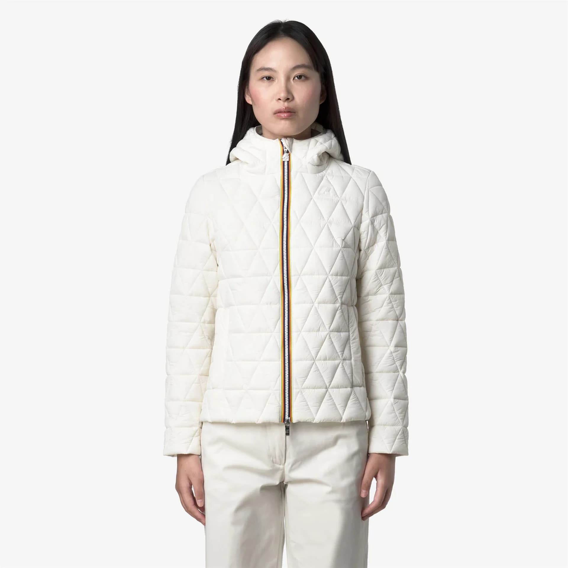 KWAY Giacca corta trapuntata Donna  lil diamond quilted warm bianco con cappuccio imbottito - 3