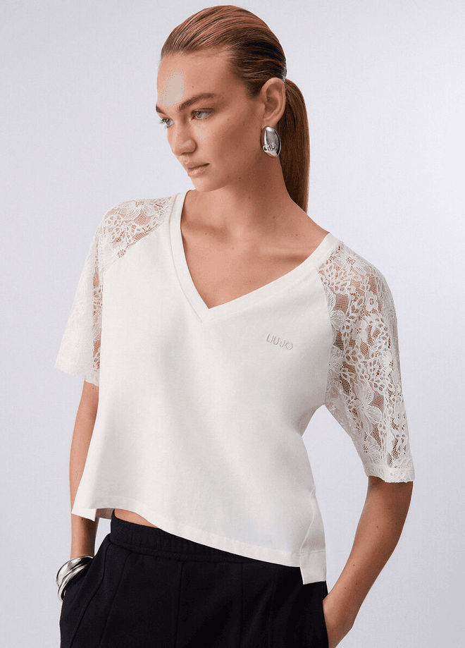 LIU JO t-shirt con dettagli in pizzo donna bianco - 2