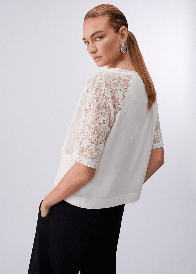 LIU JO t-shirt con dettagli in pizzo donna bianco - 3