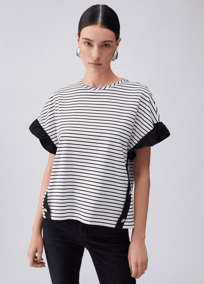 LIU JO maglia a righe con bottoni gioiello donna bianco - 2