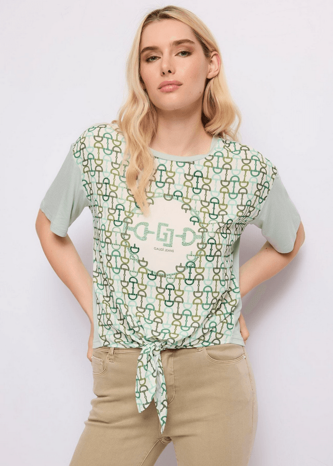 GAUDI t-shirt con stampa e nodo donna verde - 2