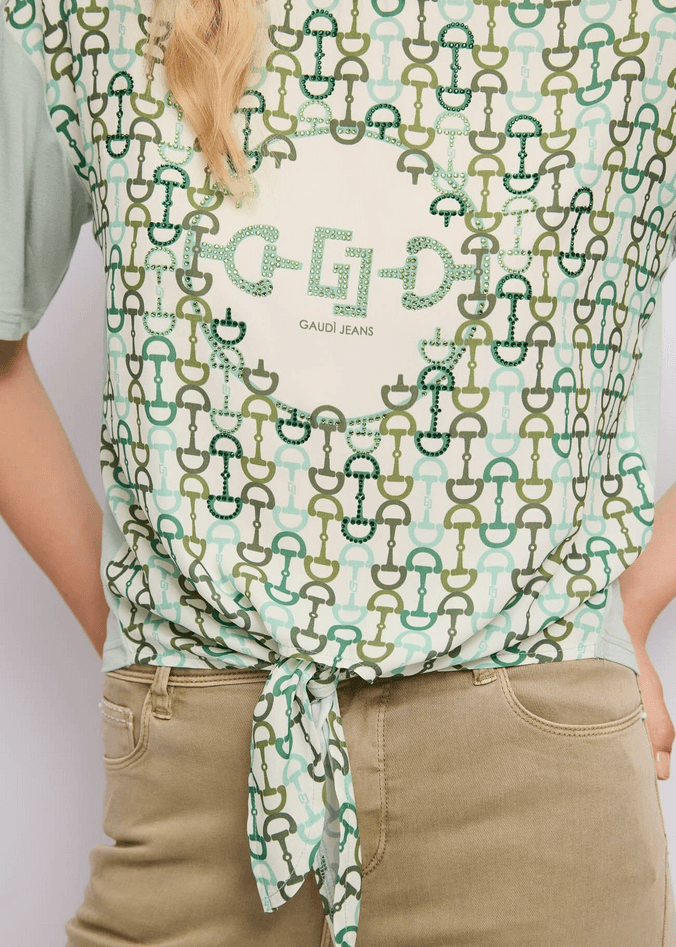 GAUDI t-shirt con stampa e nodo donna verde - 3
