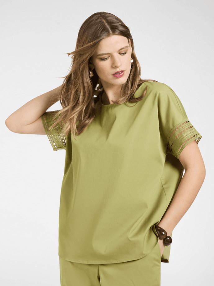 ELENA MIRO blusa con bordi in pizzo donna verde chiaro - 2
