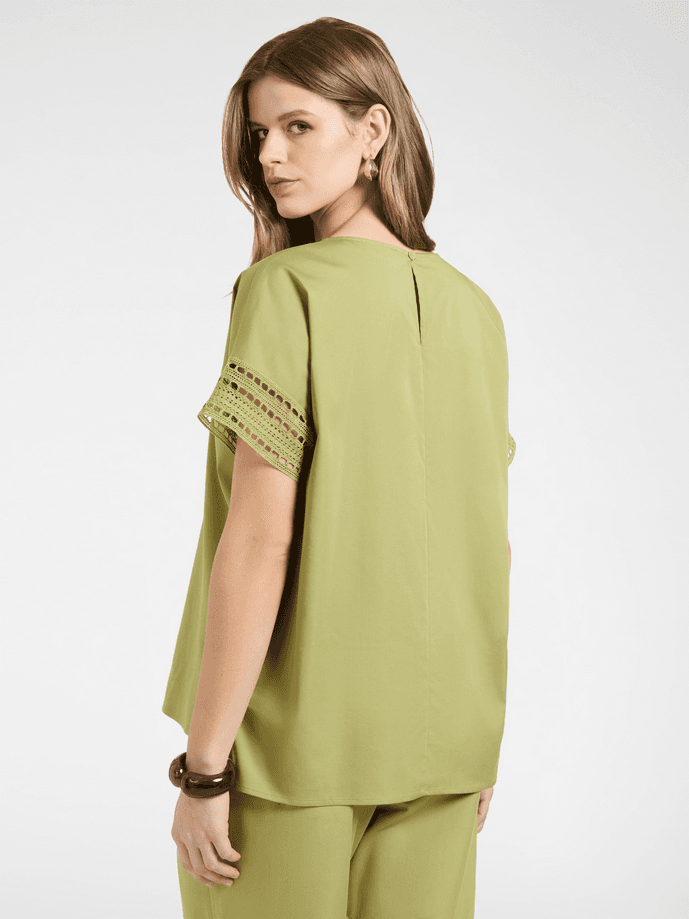 ELENA MIRO blusa con bordi in pizzo donna verde chiaro - 3