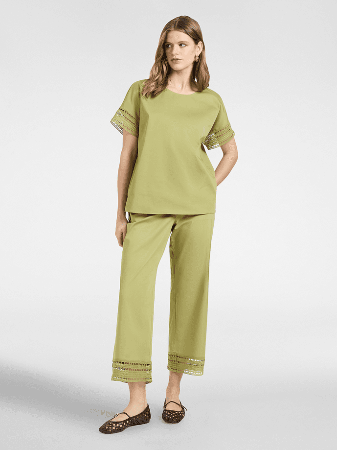 ELENA MIRO blusa con bordi in pizzo donna verde chiaro - 4