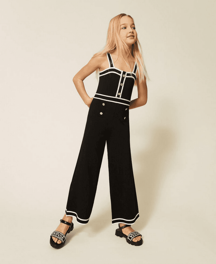 TWINSET tuta in maglia con bordature bambina nero-bianco - 2