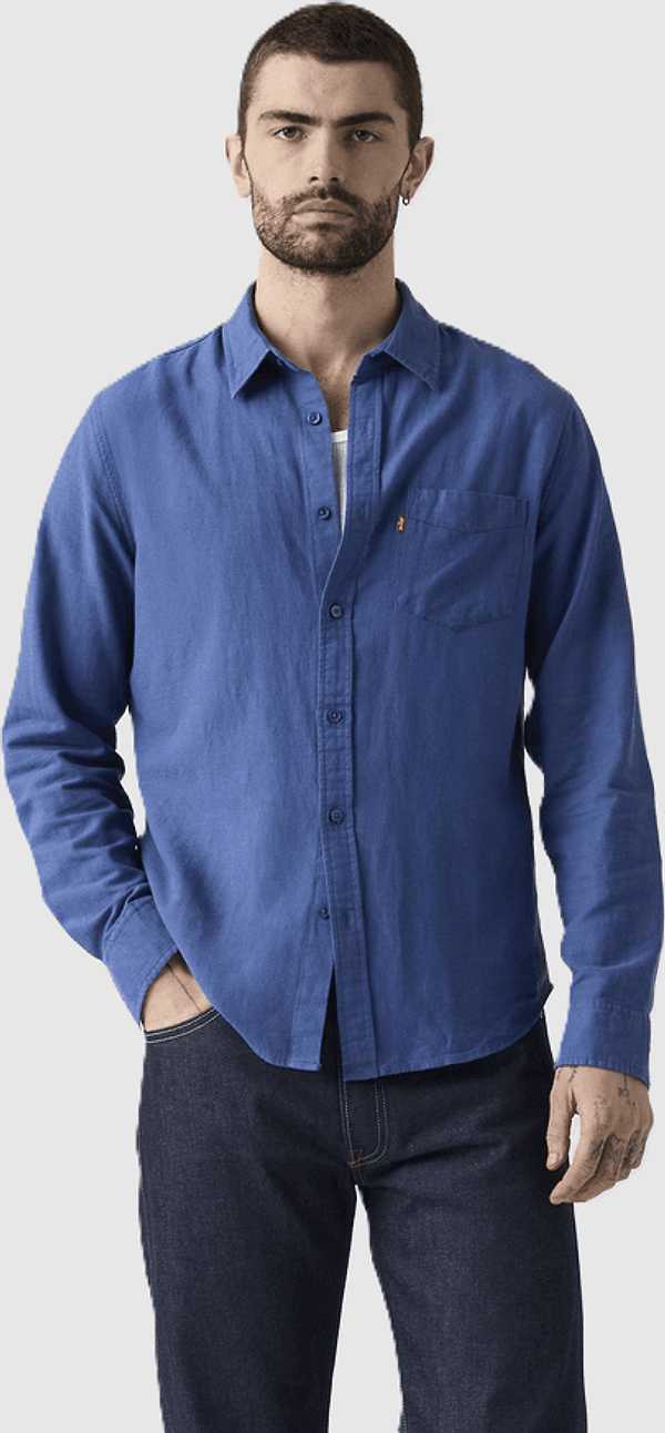 LEVI'S camicia misto lino con taschino uomo blu - 2