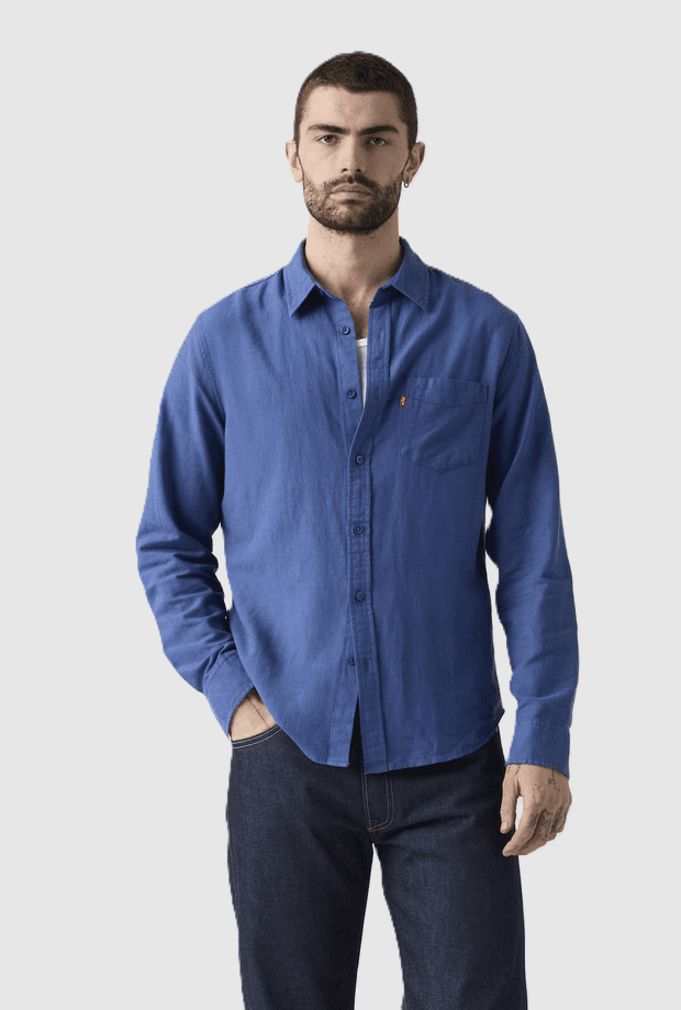 LEVI'S camicia misto lino con taschino uomo blu - 2
