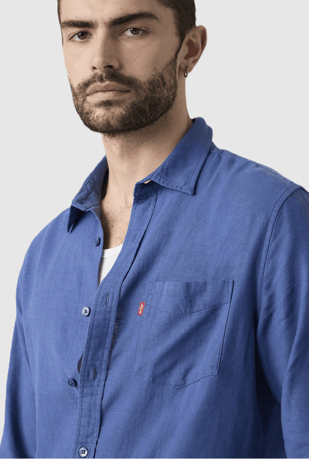 LEVI'S camicia misto lino con taschino uomo blu - 3
