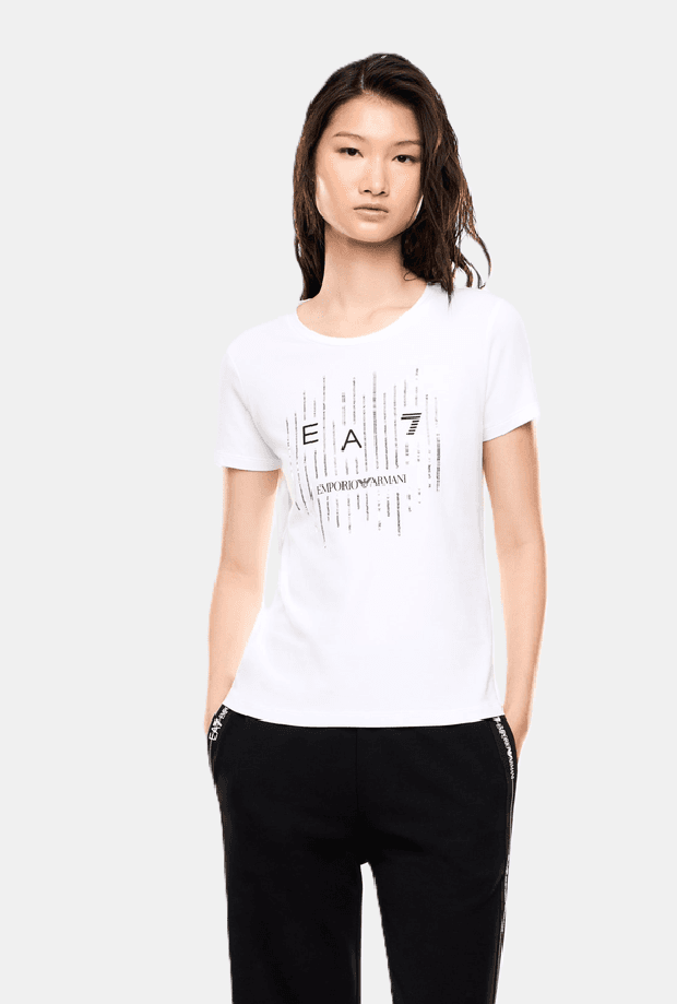 EA7 t-shirt con logo a contrasto donna bianco - 2
