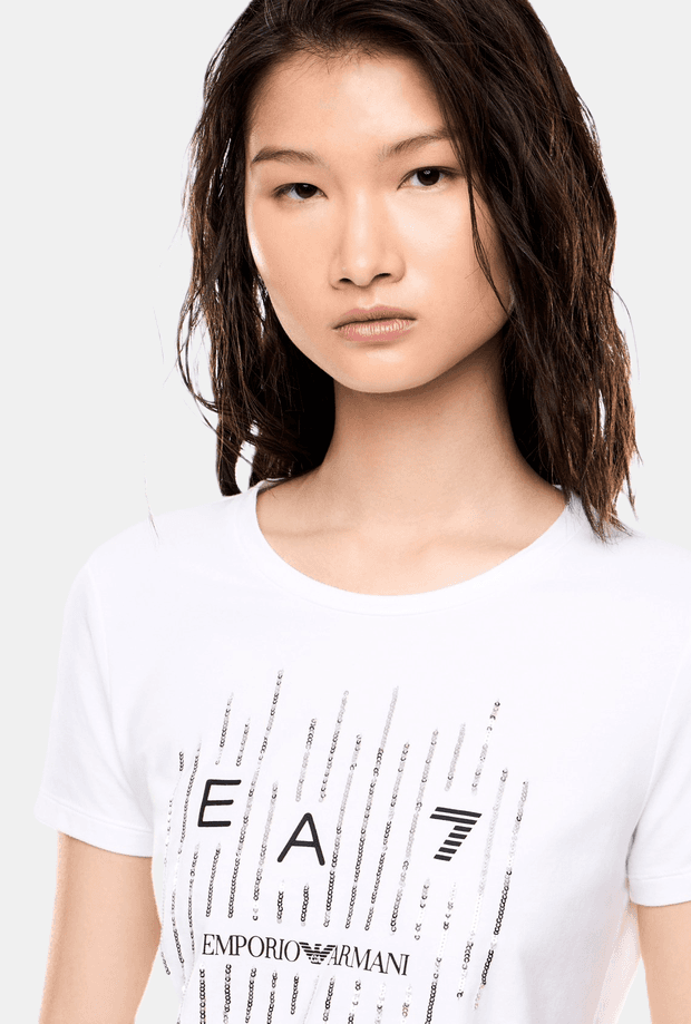 EA7 t-shirt con logo a contrasto donna bianco - 4
