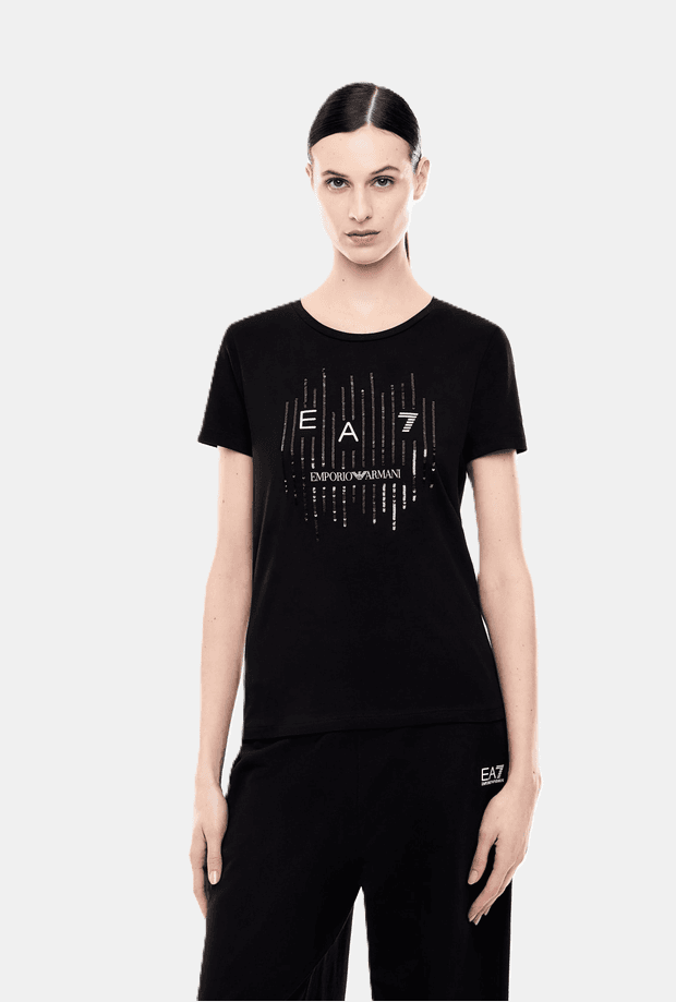 EA7 t-shirt con logo a contrasto donna nero - 2