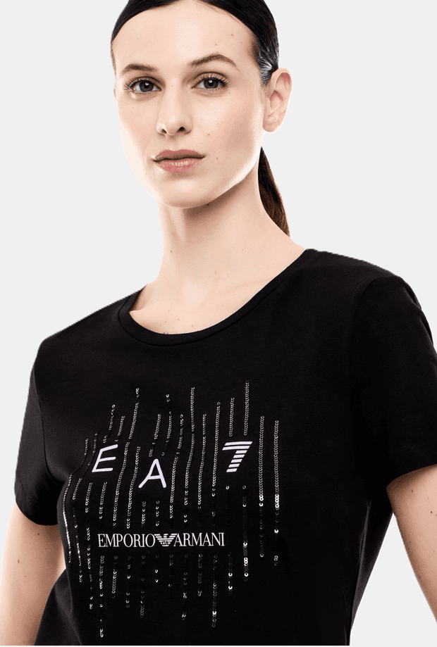 EA7 t-shirt con logo a contrasto donna nero - 3