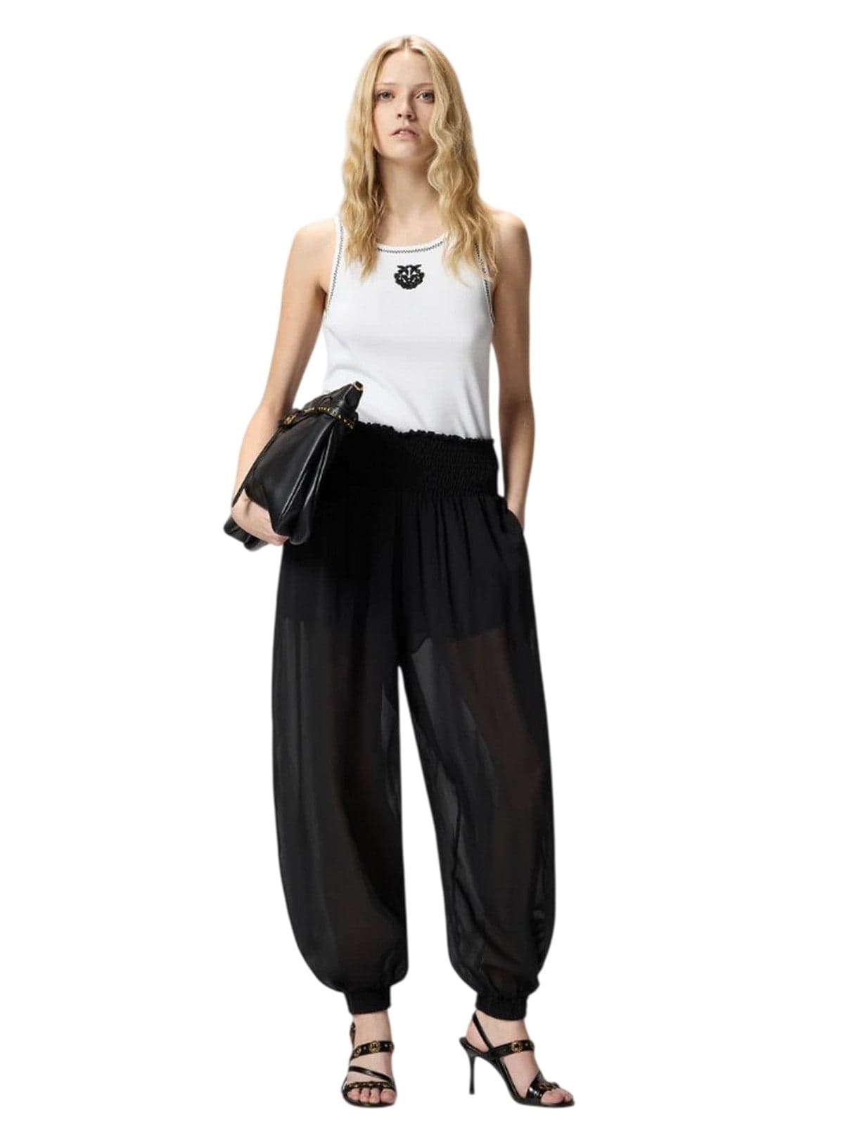 Pinko pantaloni donna pinko - bore pantalone voile viscosa - nero - 2