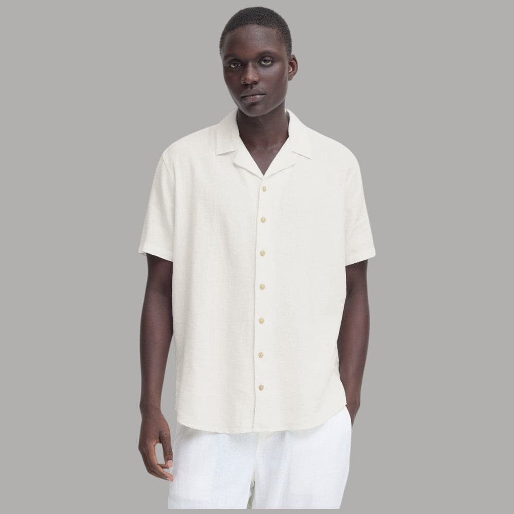 Blend camicia manica corta uomo lino cotone collo Cuba regular fit - 4