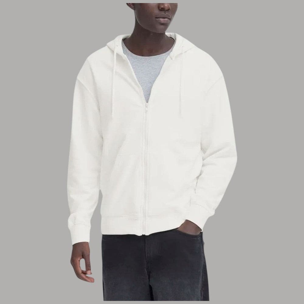 Blend Felpa Uomo con Zip e Cappuccio Brody 60% Cotone 40% Poliestere Bianco - 2