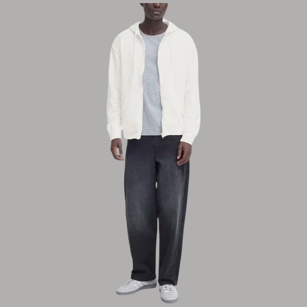 Blend Felpa Uomo con Zip e Cappuccio Brody 60% Cotone 40% Poliestere Bianco - 4