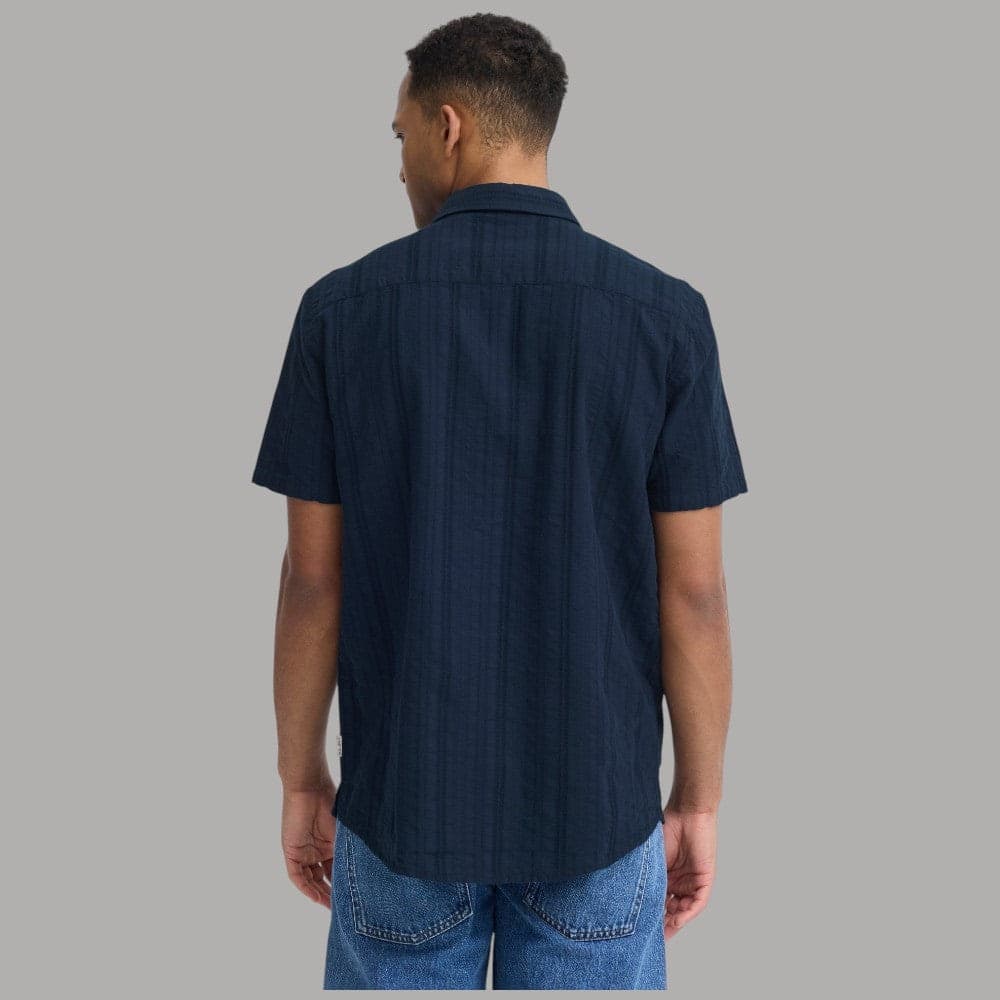 Blend camicia manica corta slim fit 100% cotone con taschino e jacquard blu - 2