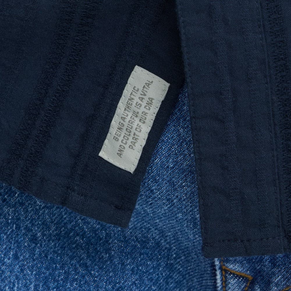 Blend camicia manica corta slim fit 100% cotone con taschino e jacquard blu - 5