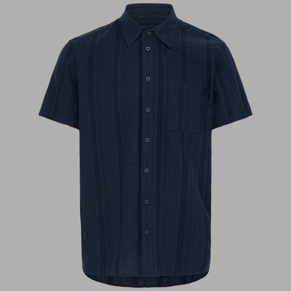 Blend camicia manica corta slim fit 100% cotone con taschino e jacquard blu - 6
