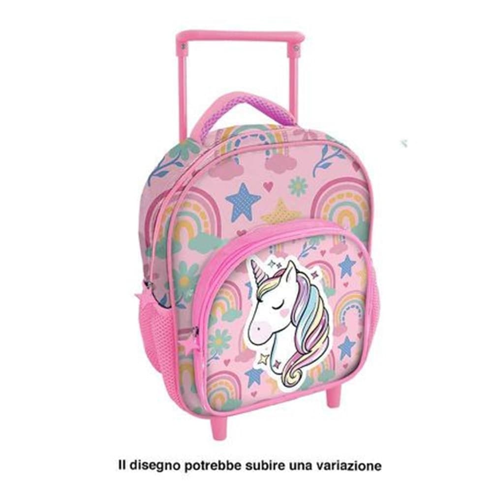 ZAINO ASILO TROLLEY UNICORNO CON TASCA FRONTALE 30 CM MANICO ALLUNGABILE VIAGGI 736697 - 2