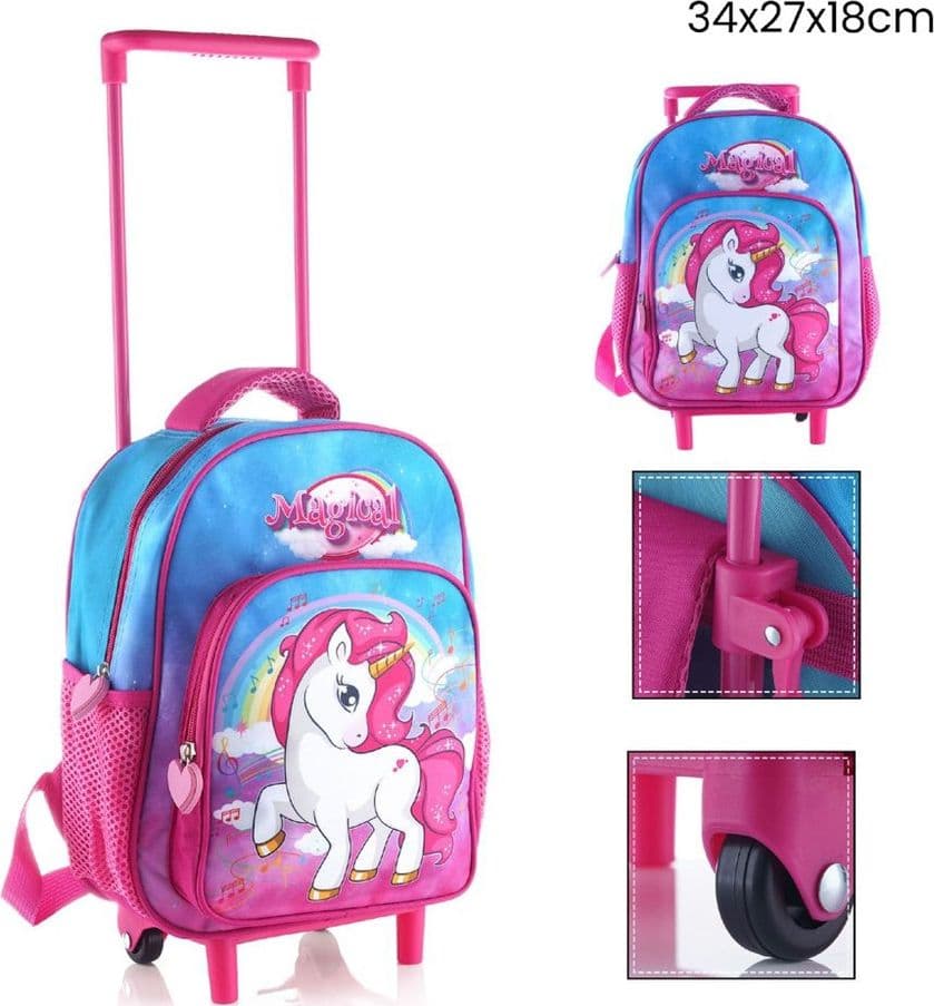 ZAINO ASILO TROLLEY UNICORNO MAGICAL CON TASCA FRONTALE MANICO ALLUNGABILE VIAGGI 730299 - 2