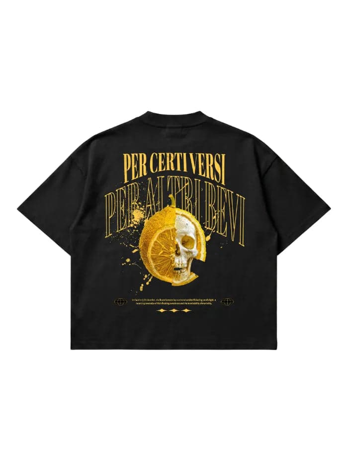 T-shirt Nera Boxy Fit 200gsm "Per Certi Versi" Back Print | Horda® Lemon Skull - 5