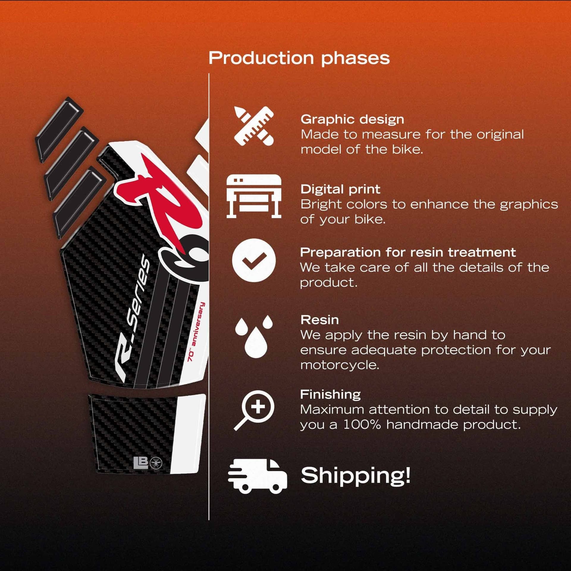 Adesivo resinato 3D Paraserbatoio moto compatibile con Yamaha R9 2025-2026 - 17