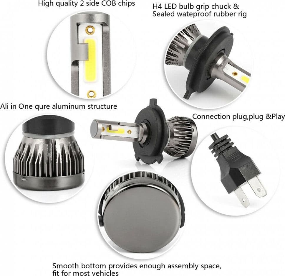 Kit Conversione LED H4 Fiat 500 D'Epoca 1957 - 1975 Lampadine 70W Bianco Ghiaccio con Adattatori - 5