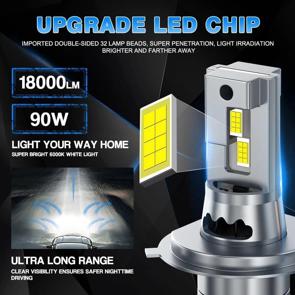 Kit LED H4 Fiat Panda 90W 12V Lampade 6000K Bianco Ghiaccio + Luci Posizione T10 + Adattatori MD2 - 7