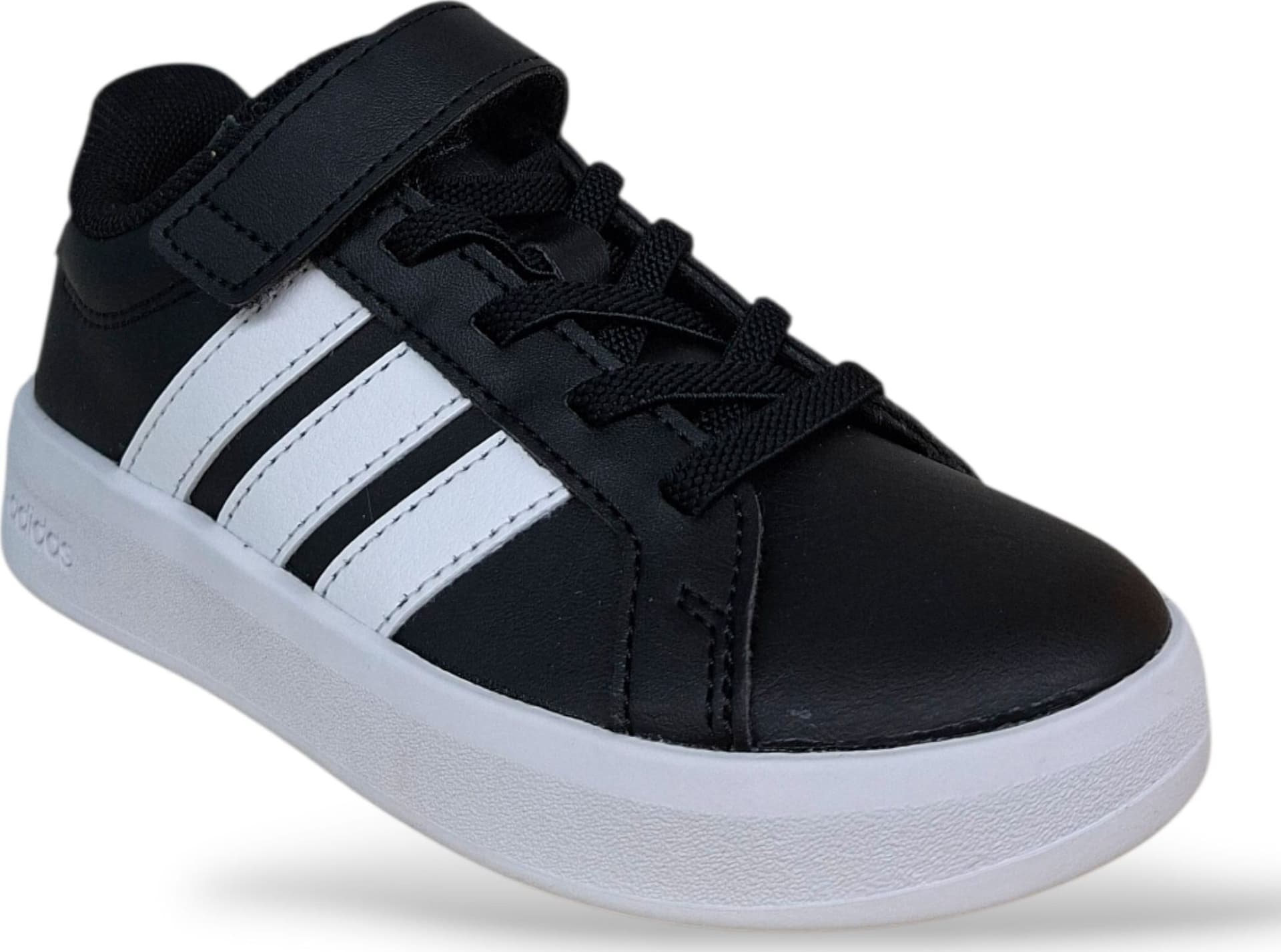 Adidas Grand Court Sneakers Bambini e Ragazzi Nero Bianco – Lacci Elastici e Velcro | Scarpe in Pelle Unisex 28-35 - 2
