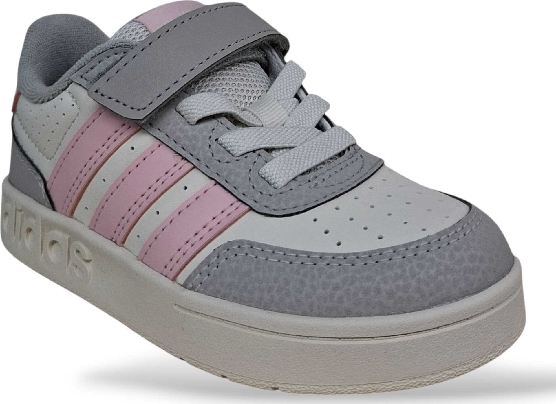 Adidas Breakbase Sneakers Bambine Ragazze Bianco Grigio Rosa | Taglia 28-35 | Laccio Elastico e Velcro | Scarpetteria Gica - 2