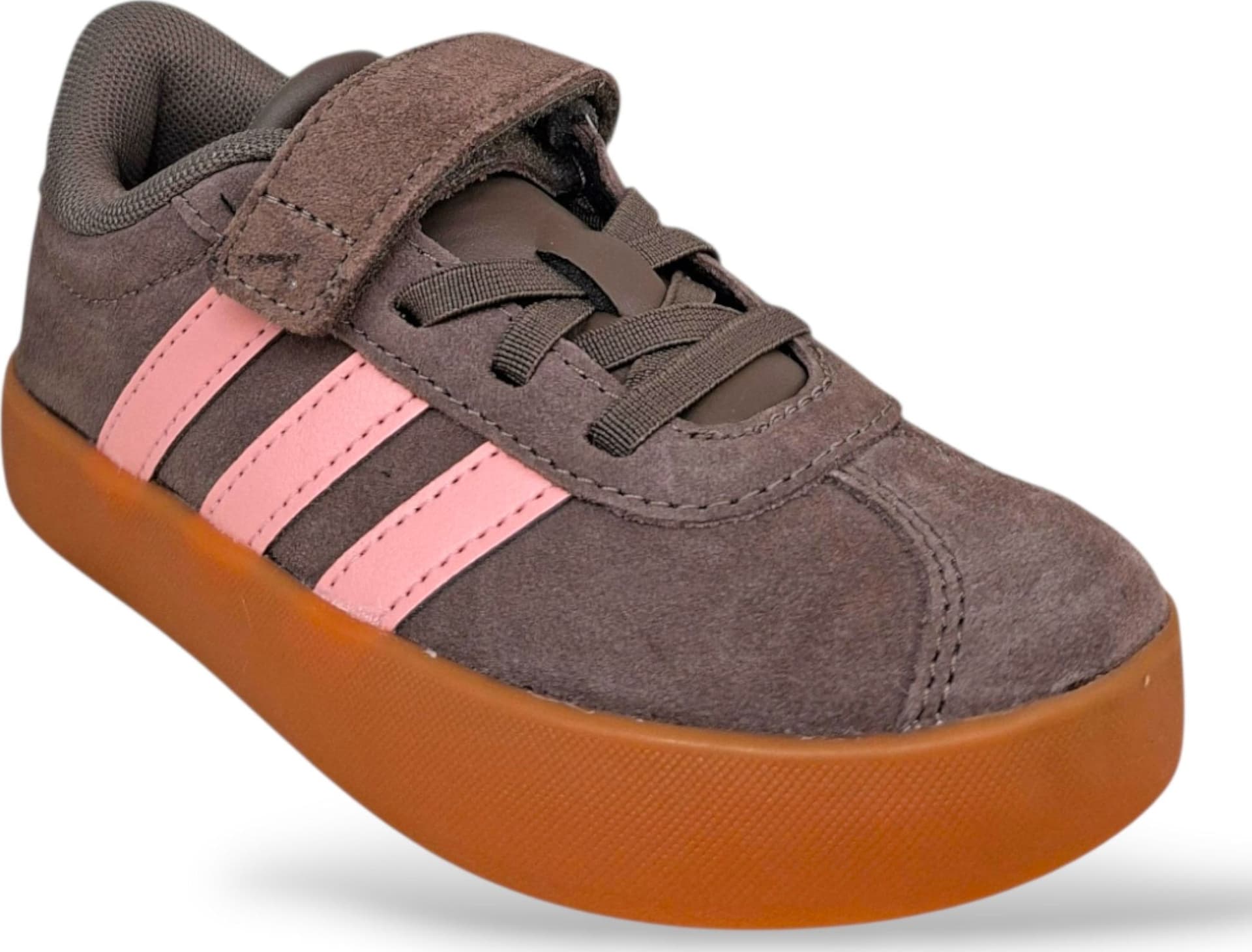 Adidas VL Court Sneakers Bambine Marrone Rosa | Taglia 28-35 | Laccio Elastico e Velcro | Scarpetteria Gica - 2