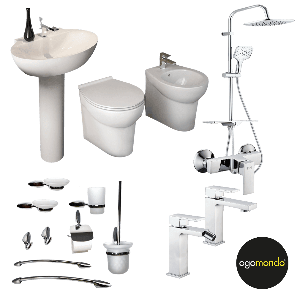 OGOMONDO Componenti Bagno Completo di Sanitari Accessori e Rubinetteria Cromata - 2